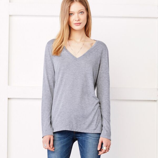 +CANVAS Ladies' Flowy Long-Sleeve V-Neck Thumbnail